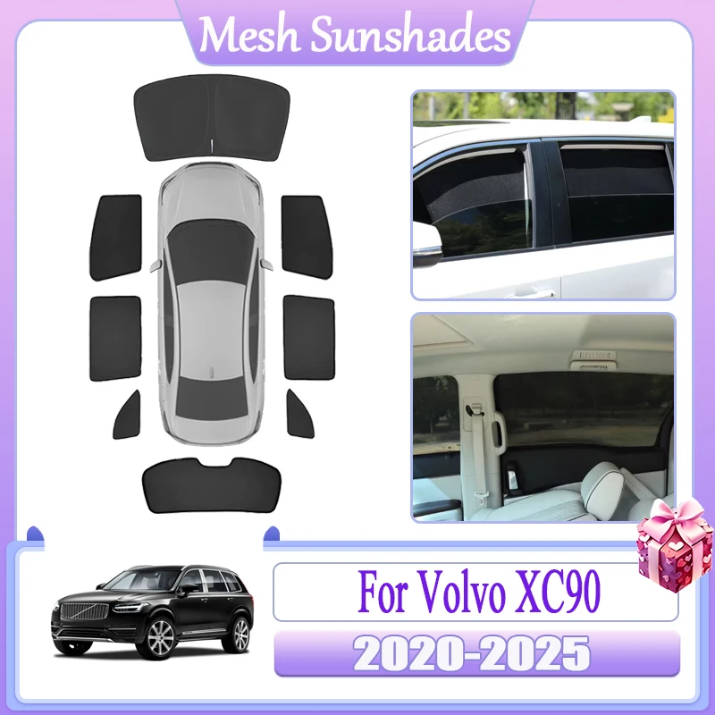 

Автомобильные аксессуары для Volvo XC90 B5 B6 2020-2025: Магнитные солнцезащитные шторки-сетки для окон, теплоизоляционные сетчатые козырьки