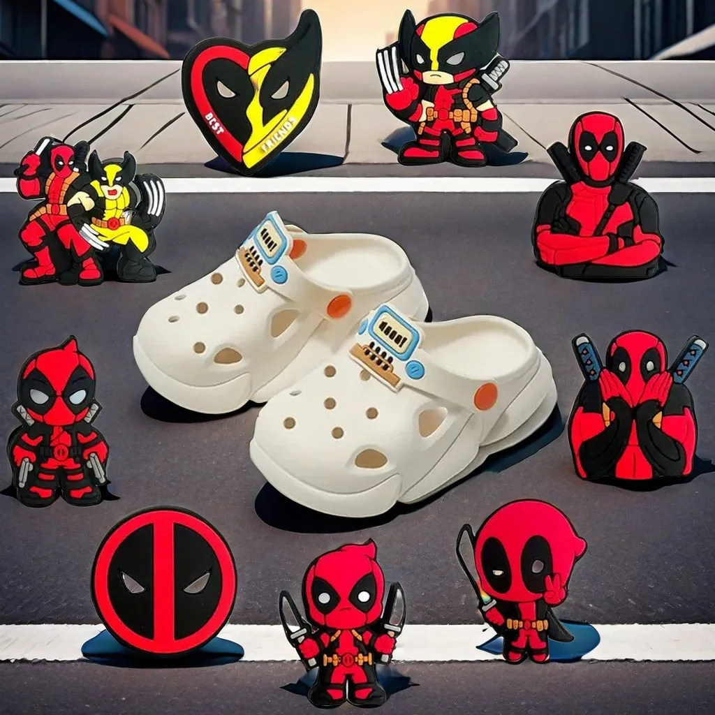 Miniso Disney Deadpool Series Shoe Charms Set 9Pcs Fashion Detachable Cartoon Patterns Decoration For Clog Sandals Party Gift