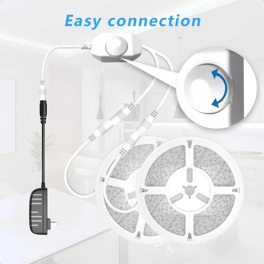 شريط أضواء LED أبيض 50ft 2 لفات من 25ft عكس الضوء 6500k ضوء النهار الأبيض شريط إضاءة LED 900 المصابيح 24 فولت أضواء Led لغرفة النوم م