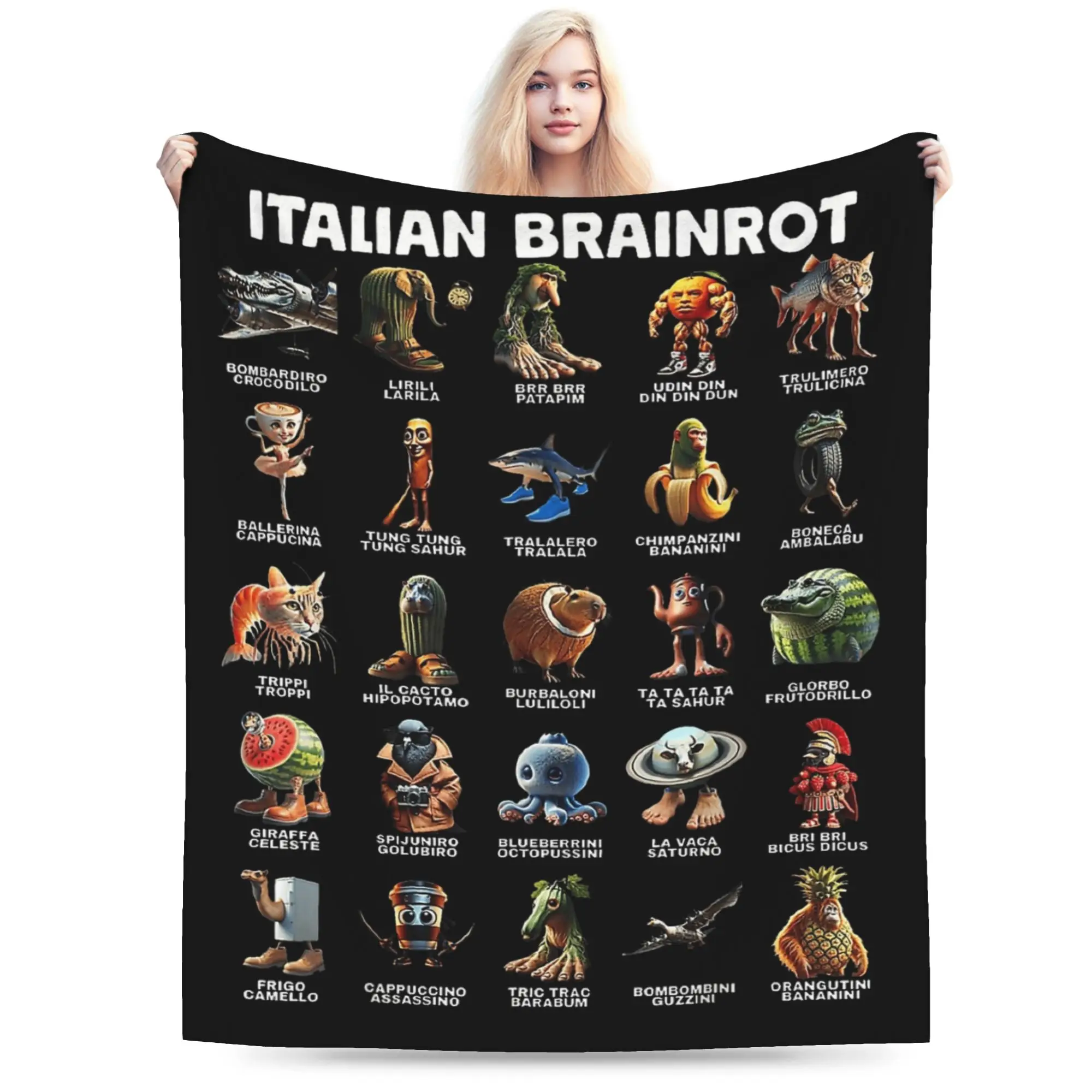 Italian Brain Rot Italian Brainrot Blankets Fleece Textile Decor  Portable Lightweight Throw Blanket for Bedding Car Bedspread