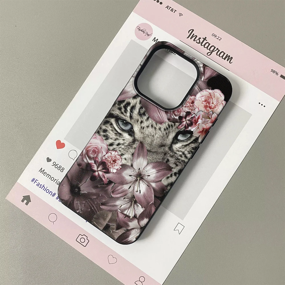 Cheetah Peach Blossom Combination Aesthetics Phone Case For iPhone 17 17Air 16 15 14 13 12 11 Pro Max Silicone Soft Cover Funda - view 3