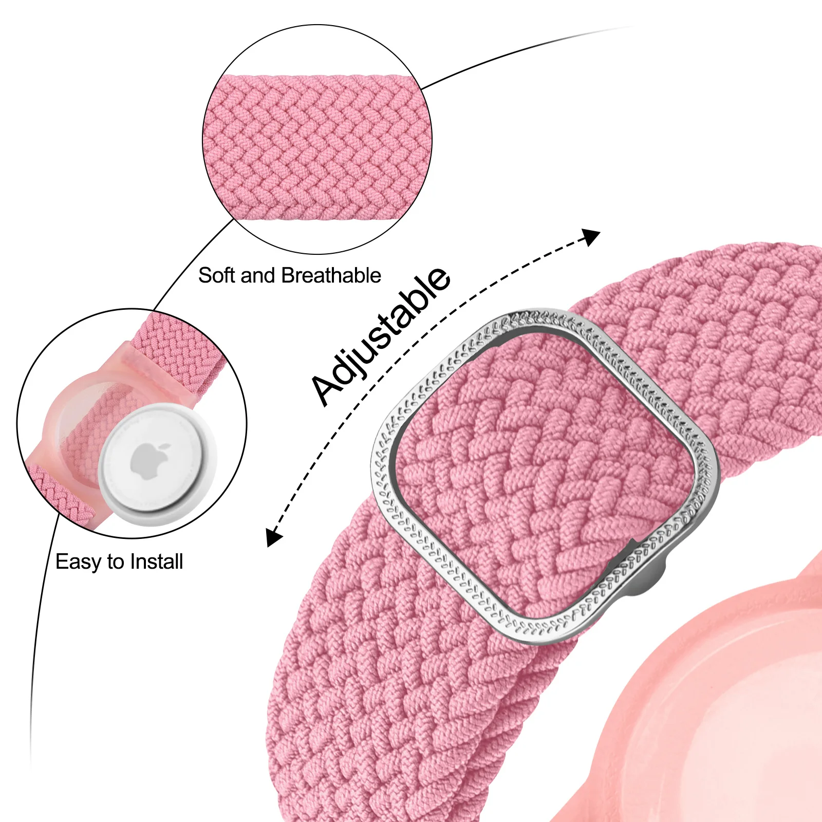 애플 에어태그용 땋은 솔로 루프, 어린이 손목 밴드, 스크래치 방지 커버, 에어태그 GPS 트래커, 거치대 시계 팔찌 액세서리