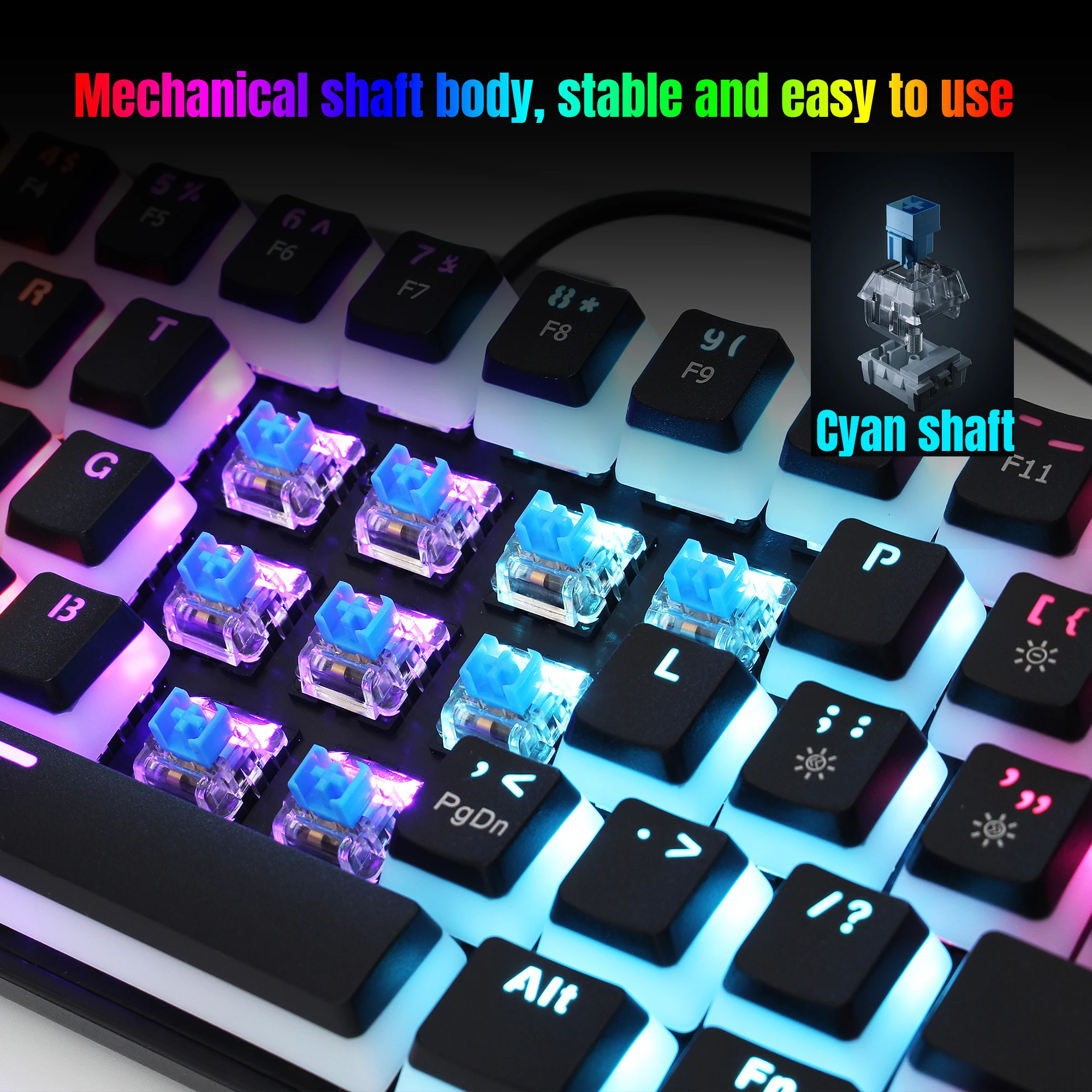 61 Keys Wired Mechanical Keyboard Blue Switch Two-color Injection Pudding Key Cap RGB Backlight For Game Office Home