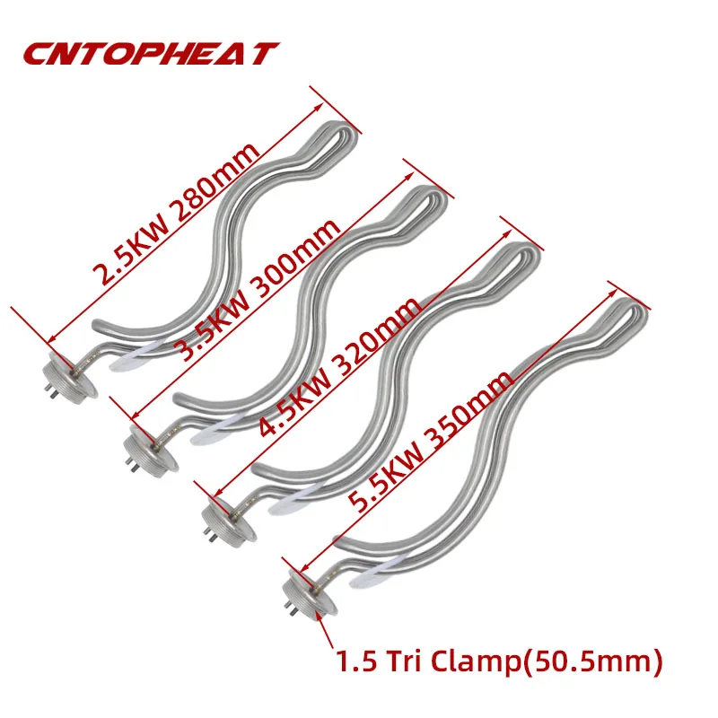 

1.5"Tri Clamp(OD50.5) 220V All SUS304 Electric Tubular Heater Ripple Type Immersion Water Heating Element for Brewing