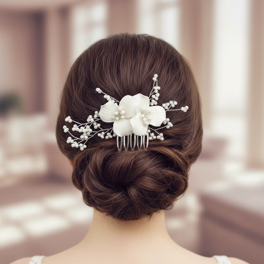 

Свадебный гребень для волос с белыми керамическими цветами и жемчужными бусинами, легкий и элегантный аксессуар для волос, украшение для вечеринки.