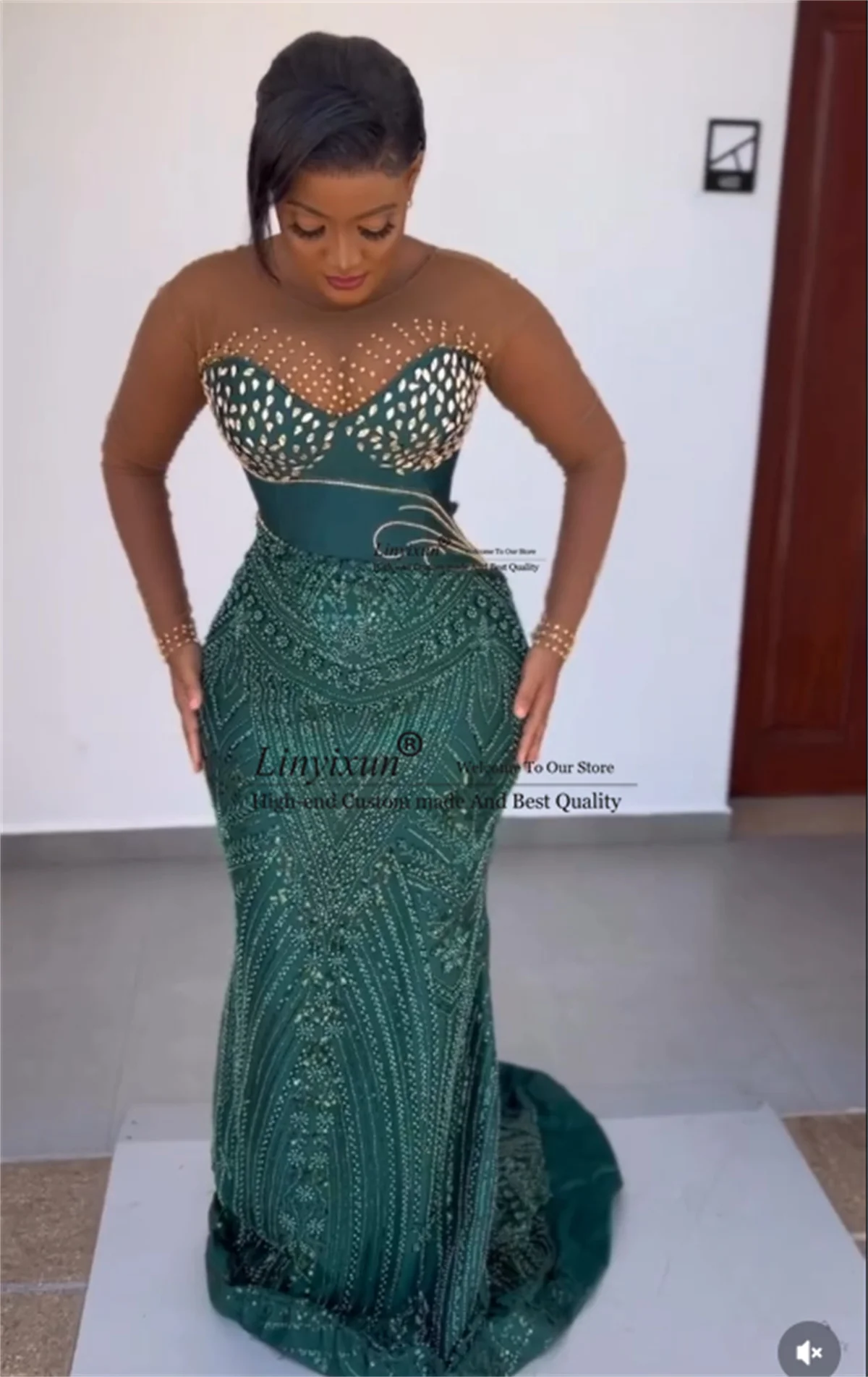 

Stunning Rhinestone Diamond Prom Dresses For Black Girl Customized Evening Gown African Mermaid Lace Long Wedding Party Dress
