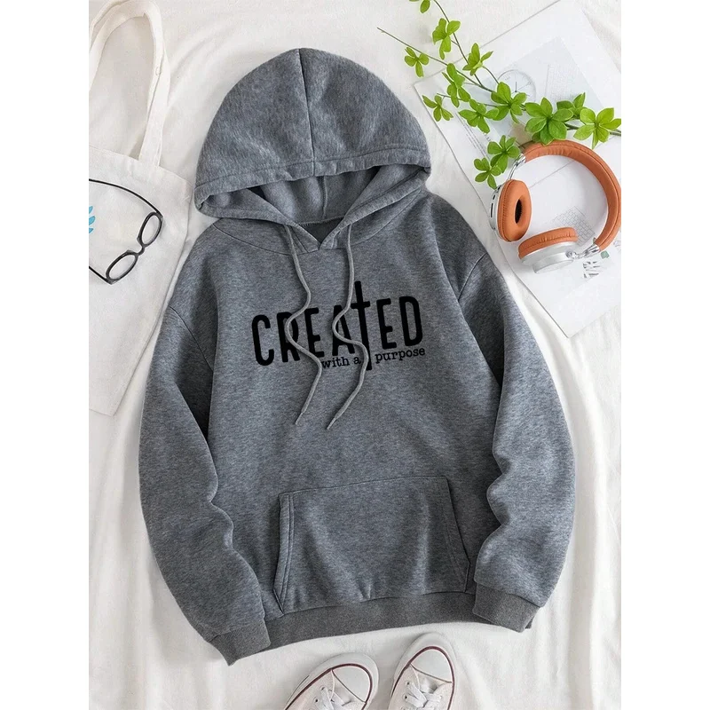 Created With At Purpose Sweatshirt Men Women Harajuku Oversize Hoodie Cute Fleece Hip Hop Streetwear Autumn Fleece Hoody Couple