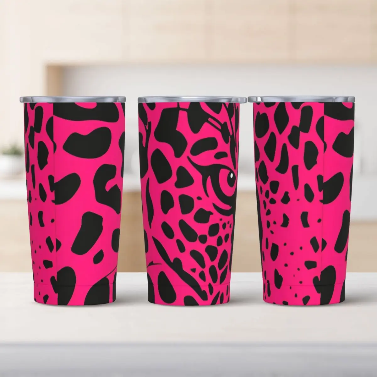 

Stainless Steel Tumbler Leopard Pattern Pink Black Thermal Mug Heat Preservation Cold Drink Car Mugs Travel Printed Water Bottle