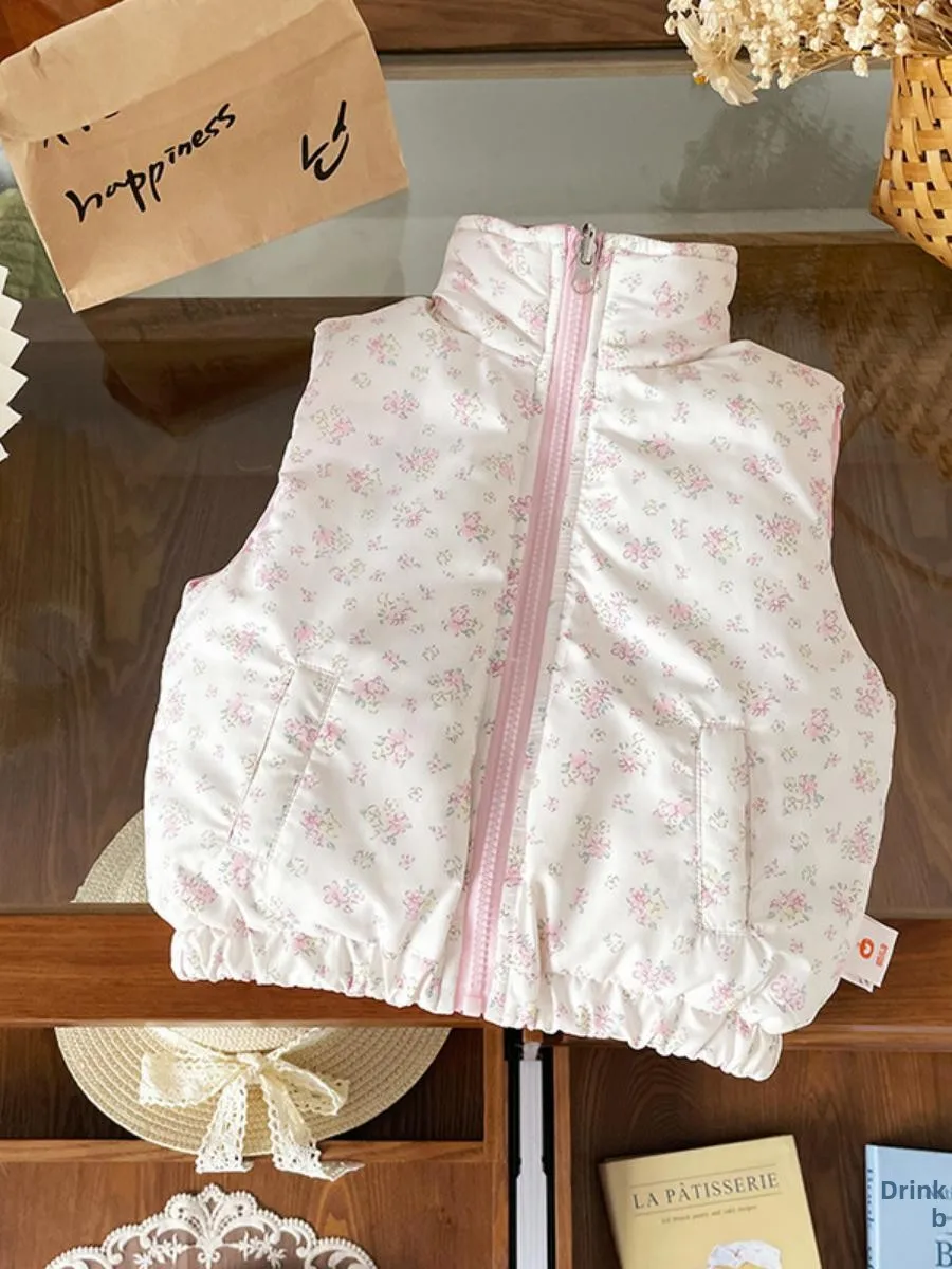 

Детская хлопковая жилетка с цветочным принтом, двусторонняя, для носки как слоев, осенне-зимняя, новая коллекция, детская модная одежда из хлопка...