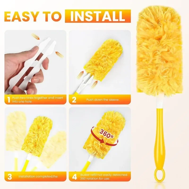 10-80PCS 360 ° Dusters Refills for Cleaning Dust Spider Web Cleaning Disposable Feather Duster Roof and Desktop Clean Tool