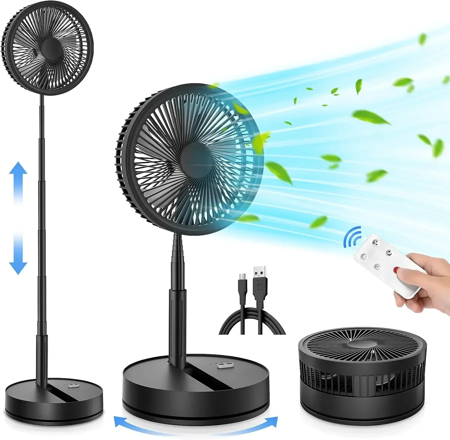 

Portable Foldable Rechargeable Oscillating Fan - 9" 7200mah Battery Operated USB C Small Fan Remote, Quiet Table Desk Fan
