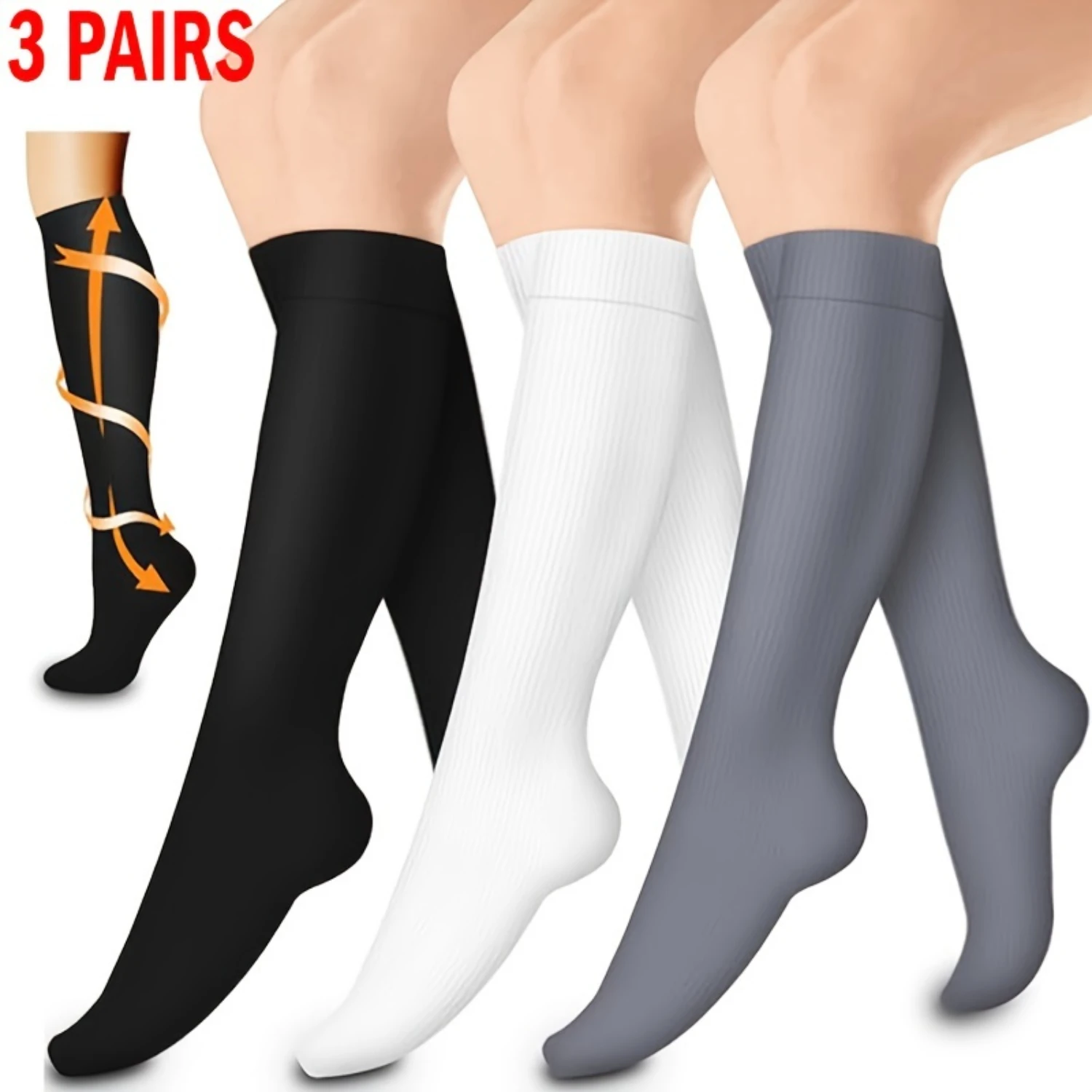 

3 Pairs Mens Womens Compression Socks Knee High Socks For Travel Athletic Gifts Mens socks high quality Compression socks woman