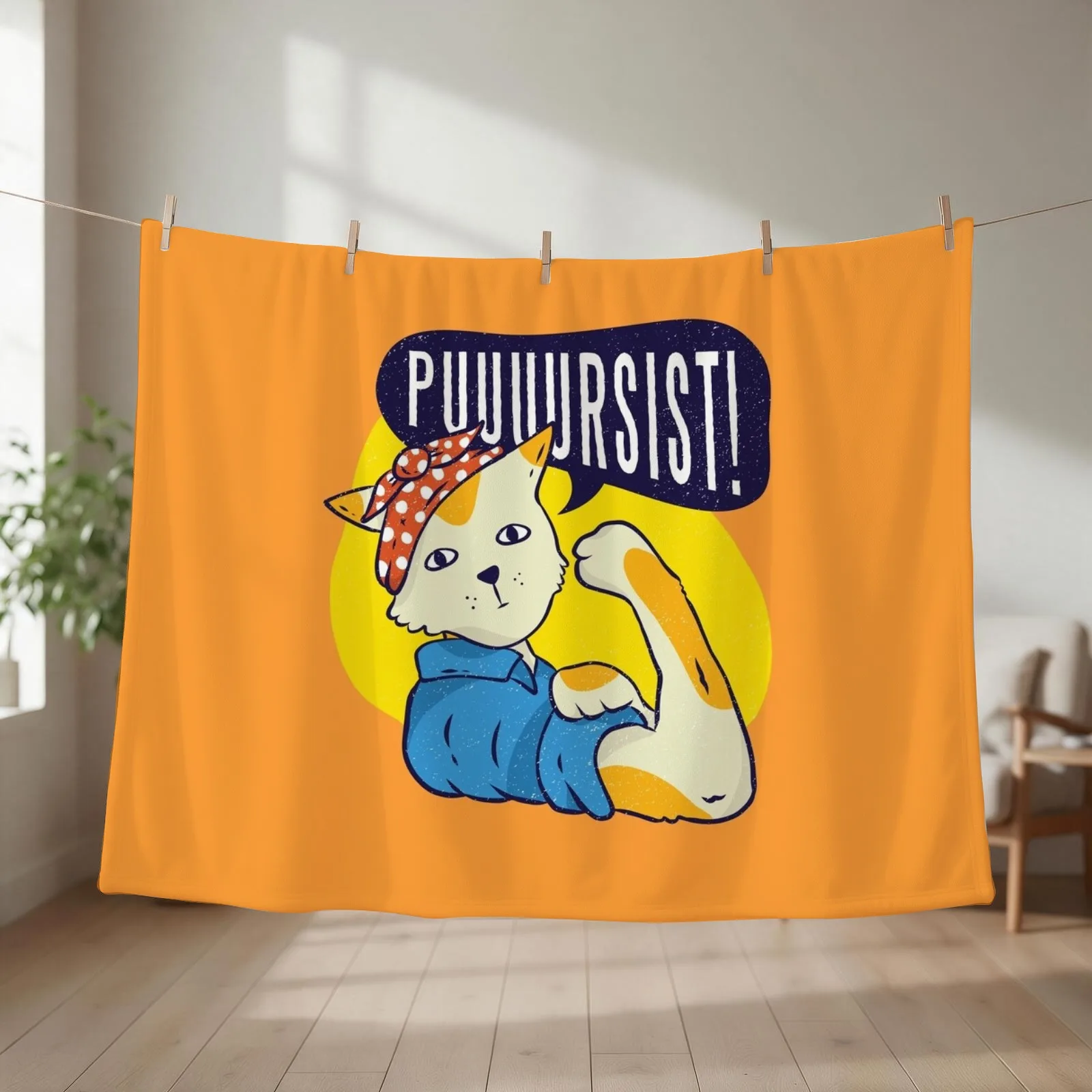 Pin-up cat Throw Blanket couch cozy soft plush fuzzy picnic outdoor blanket