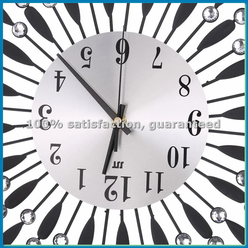 

15 inch 3D Large Wall Clock Shiny Rhinestone Sun Style Room Decor (Black)-ANKL