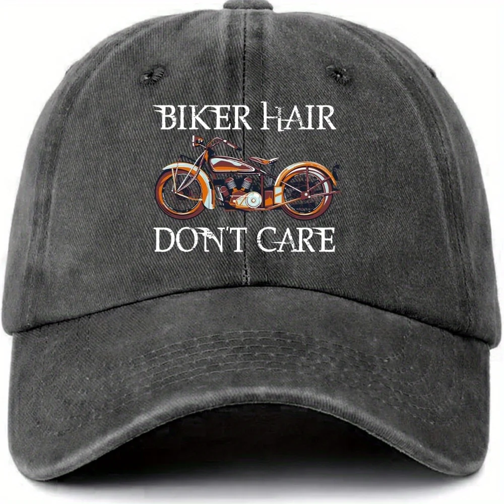 Unisex Baseball Cap, Fun Motorcycle Distressed Washed Black Baseball Cap with Nonchalant Cyclist Print, Adjustable Baseball Cap, Fashionable Birthday Gift for Men and Women, Dad, Mom, Friends, Cyclist, Lover