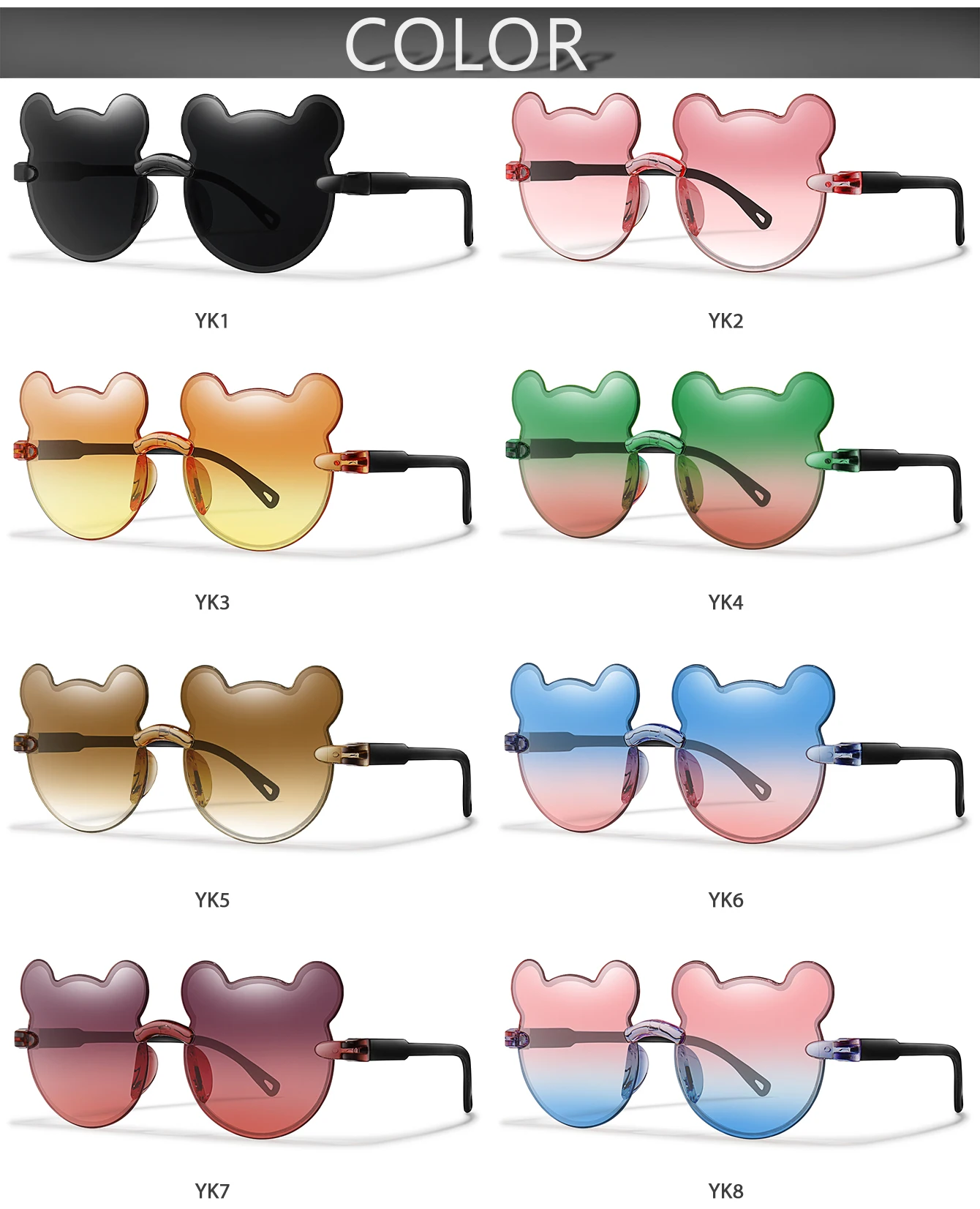 Mode Cartoon Bär 3-8 Kinder Rahmenlose Sonnenbrille Gradienten Kinder Sonnenbrille Anti-Uv Strand Reise Sonnenschirm Foto Requisiten – Detail 3