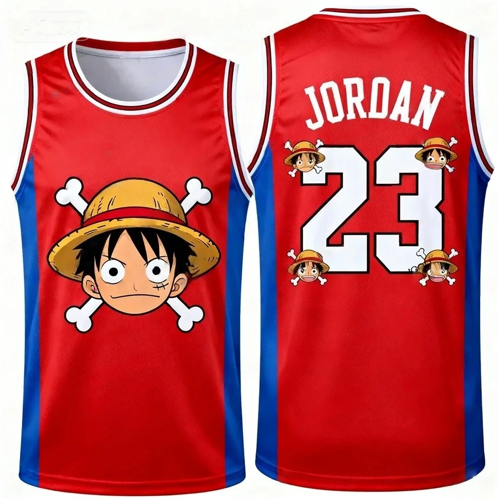 FamilyMatching 2025 Anime One Piece Basketball Vest, Luffy #23 Jordan Basketball Jersey, Special Basketball Jersey Set