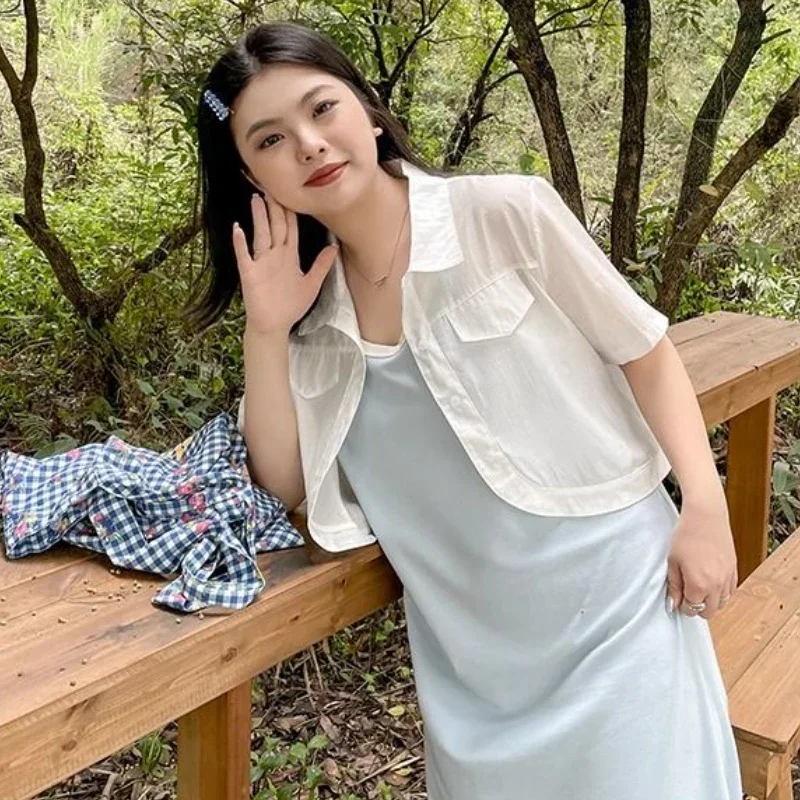 

Рубашки с короткими рукавами, женские летние тонкие простые прозрачные универсальные укороченные топы, милые темпераментные модные женские дышащие топы в корейском стиле