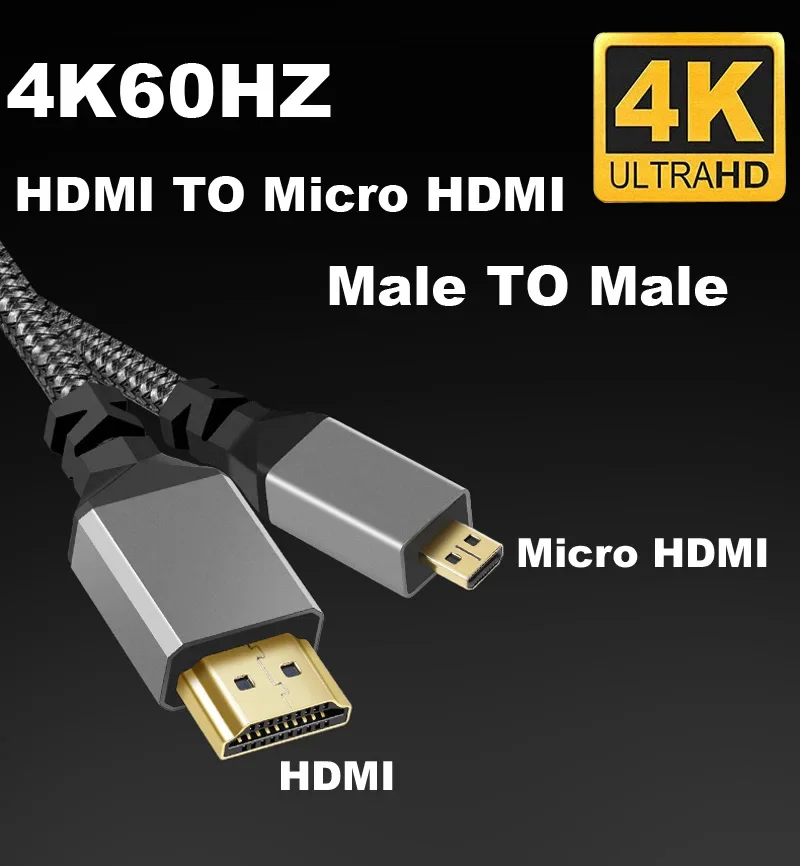 0.3/1/1.5/2/3/5/7.5/10M Nylon Braid HD 4K@60HZ V1.4 TPU HD 1080P Compatible Micro MicroHDMI TO HDMI Extension Male to Male Cable