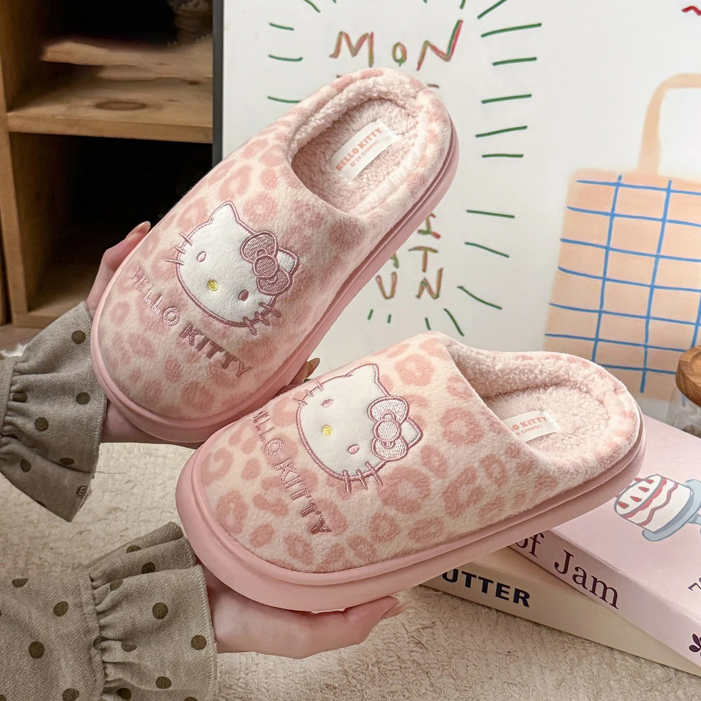 Hello Kitty Pluche Pantoffels Dames Kawaii Cartoon Winter Warme Gesloten Teen Pantoffels Zachte Zool Antislip Binnenhuis Schoenen