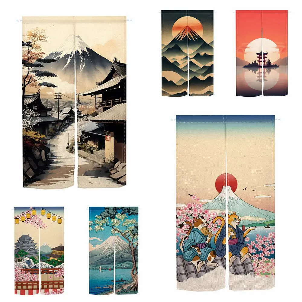 Rideaux de porte Noren japonais, paysage Fuji de montagne japonaise, chambre à coucher, cuisine, entrée, rideau de porte décoratif semi-fendu suspendu