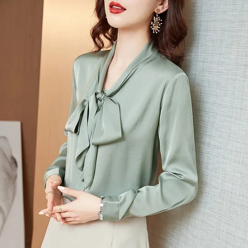 Mulberry Silk Shirt Spring Autumn Shirts For Women Clothing Elegant White Long Sleeve Tops Blouse Zm2778