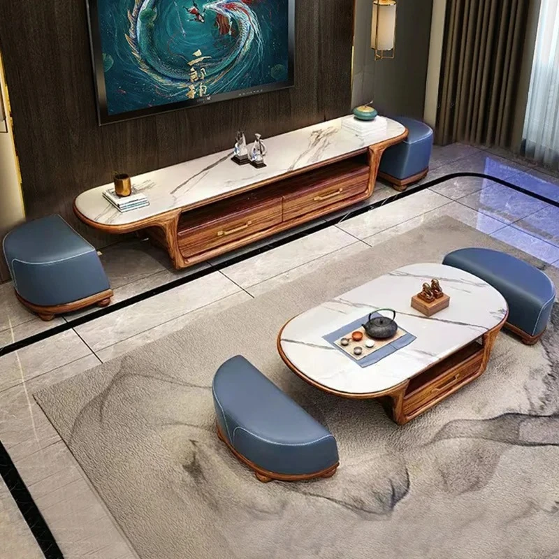 

X-S New Chinese ebony marble oval coffee table modern simple living room
