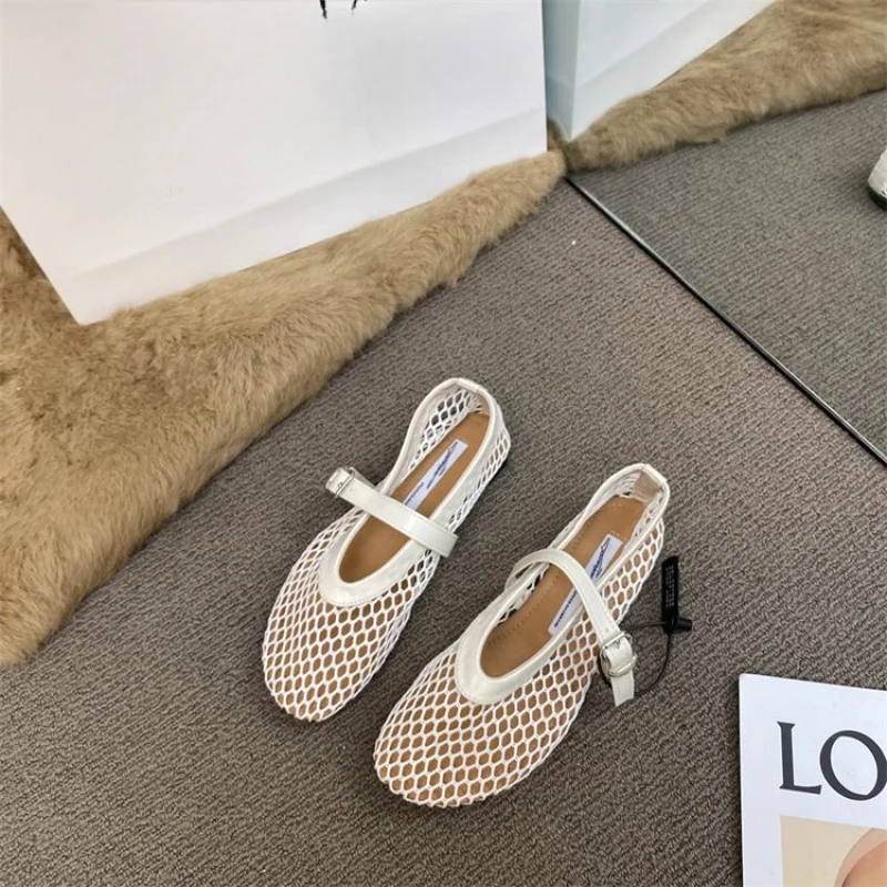 2026 New Hollow Mesh Women's Flat Ballet Shoes - Casual Fashion Versatile Breathable Fishnet Sandals image 6
