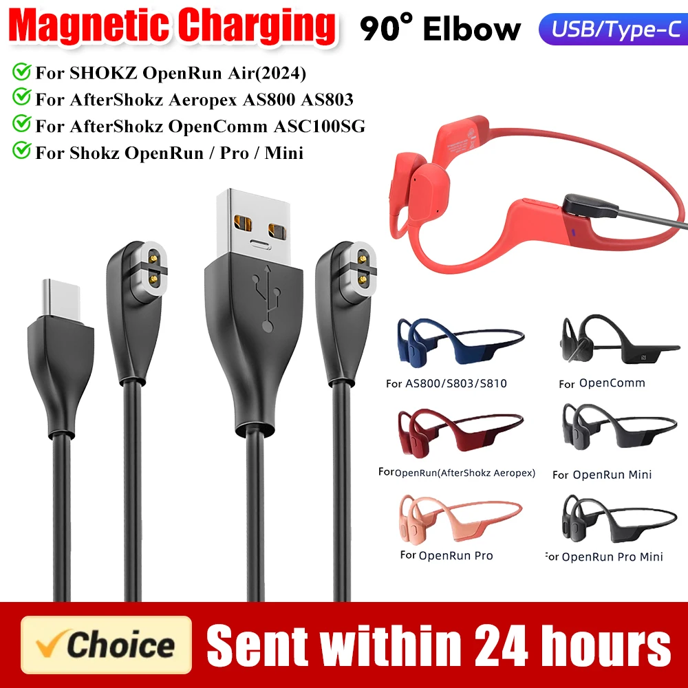 Magnetic Charging Cable USB/Type-C Charger Cord for Aftershokz Aeropex AS800 for Shokz OpenRun Pro/OpenRun/OpenRun Mini/OpenComm