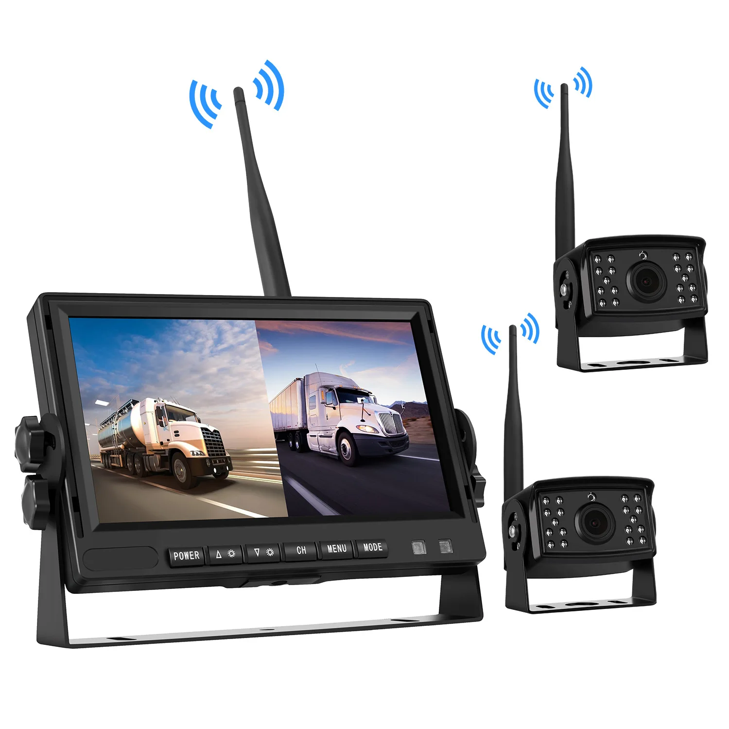 

2 X Wireless Rear View Backup Reverse Camera Night Vision Truck DVR 500m Waterproof 7in Car Monitor for RV Bus Truck Trailer