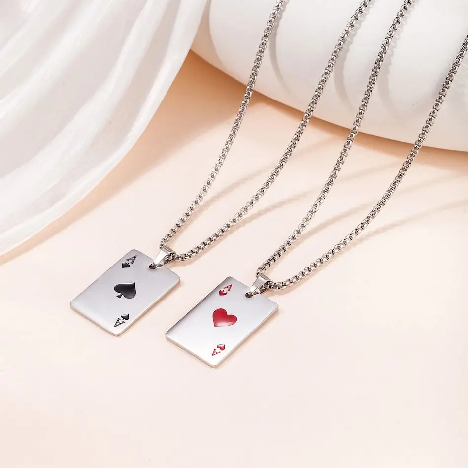 Bijoux en acier inoxydable pour hommes et femmes, carte de poker Hip Hop, collier Zanof Spades, pendentif de cartes de jeu, décor de bijoux, 2024