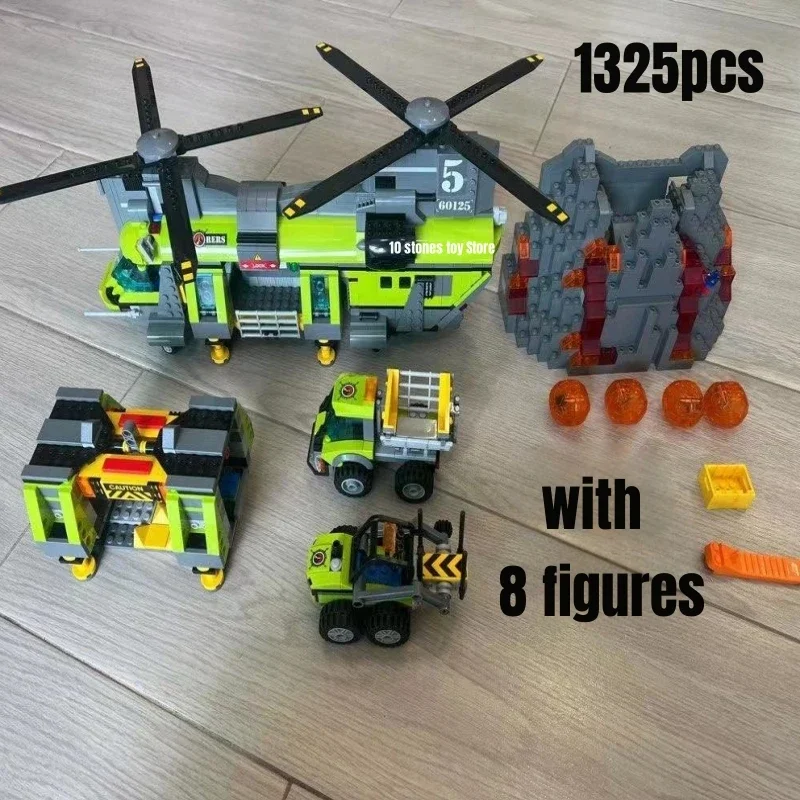 1325pcs Volcano Heavy-Lift Helicopter Building Blocks Model FIT 60125 Bricks Toys for Children Gift