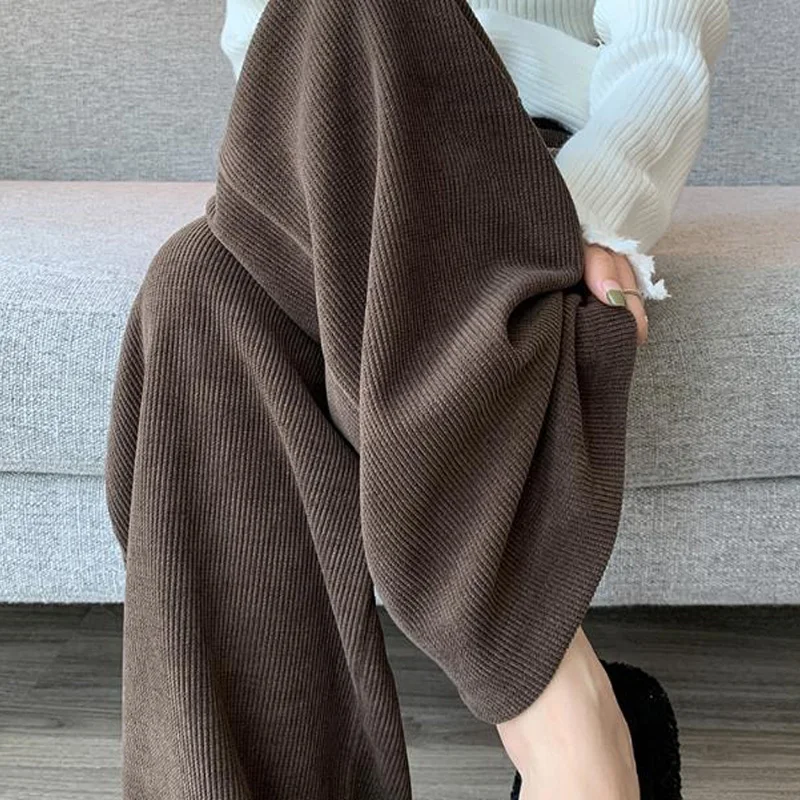 Imagem -06 - Calça Casual de Perna Larga Reta Feminina Roupa Monocromática com Zíper Botões Bolso Senhora do Escritório Outono Inverno Novidade 2023