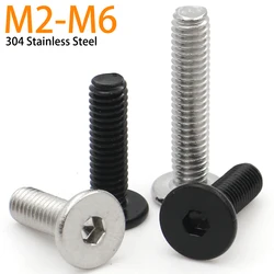 10/20/50pcs M2 M2.5 M3 M4 M5 M6 Black Galvanized 304 Stainless Steel CM Hex Socket Hexagon Ultra Thin Flat Head Screw Bolt
