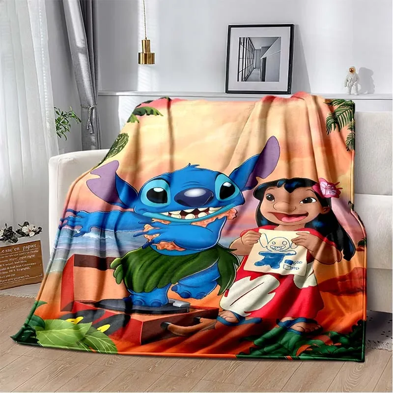 6 Sizes Warm Soft Disney Stitch Custom Blanket Fluffy Lavash Wool Sofa Plaid Plush Bedspread Winter Throw Blanket for Sofa Bed