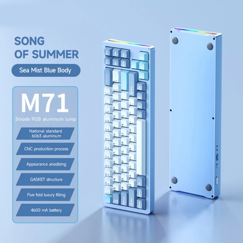 M71 RGB 2.4Ghz Gaming Mechanical Keyboard 71 Keys BT5.0 Wireless Keyboard Three modes Hot-Swap