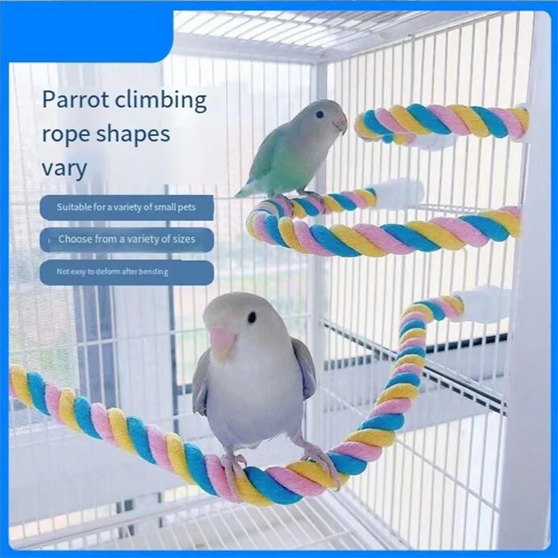 Pet Bird Bite Toys Parrot Color Cotton Rope Toys Elastic Parrot Climbing Toys Sturdy Bird Swing Harness Cage Pet Toy Swing Stand