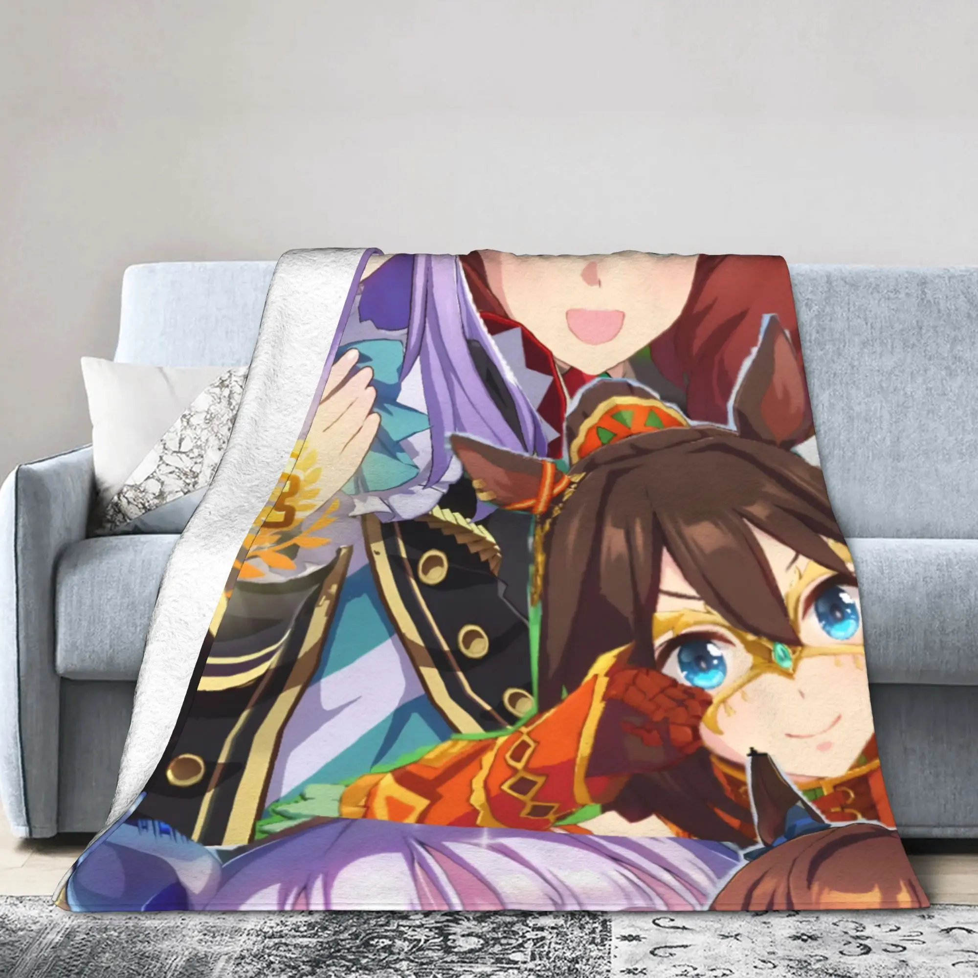 Umamusume جميلة ديربي أنيمي بطانية الترا لينة رمي البطانيات لغرفة المعيشة 50x60 بوصة متعددة الحجم رميات وبطانيات