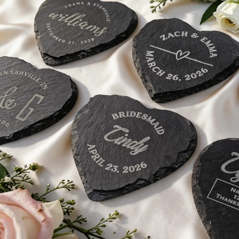 

Personalized Slate Coasters Heart Coaster Black Natural Slate Plates Placemats, Wedding Gift for Guests Bachelorette Party Gifts