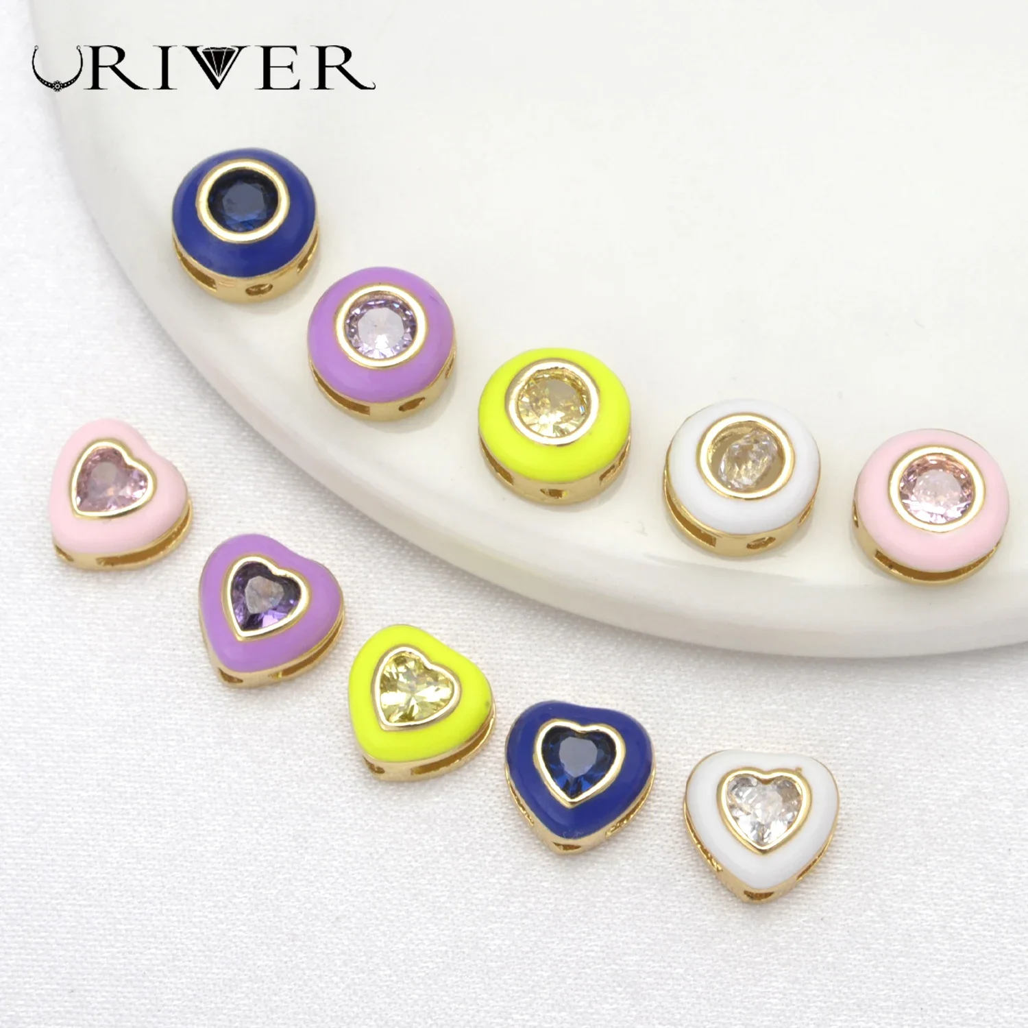 5 Pieces Round Heart-shaped Loose Beads for DIY Jewelry Making Woman's Bracelet Making Beads Small Hole Spacer Beads Wholesale