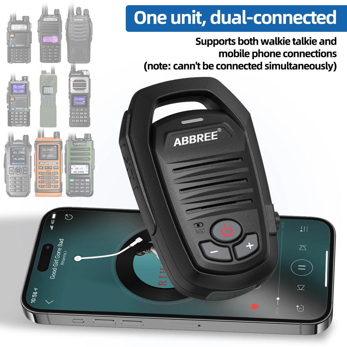 ABBREE Micrófono PTT Bluetooth compatible Baofeng y Quansheng - imagen 2