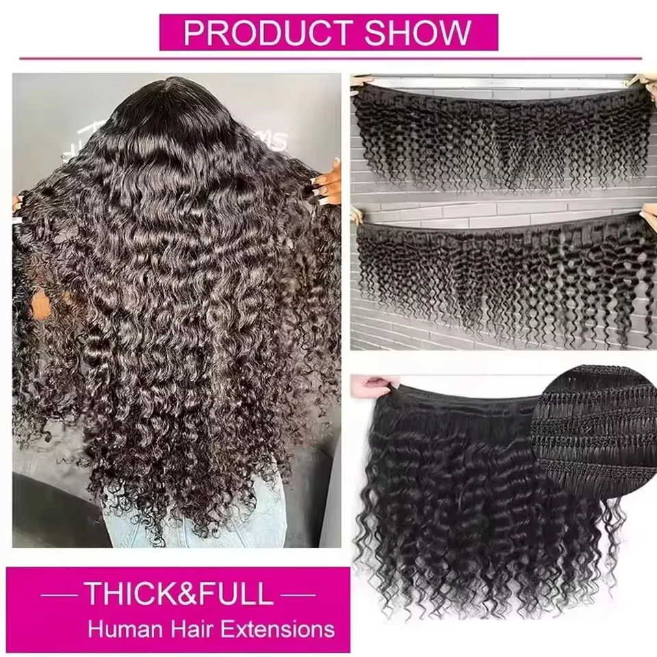 Paquetes de cabello humano con onda profunda, 24 26 28 pulgadas, rizos profundos, cabello natural brasileño crudo para mujer 5