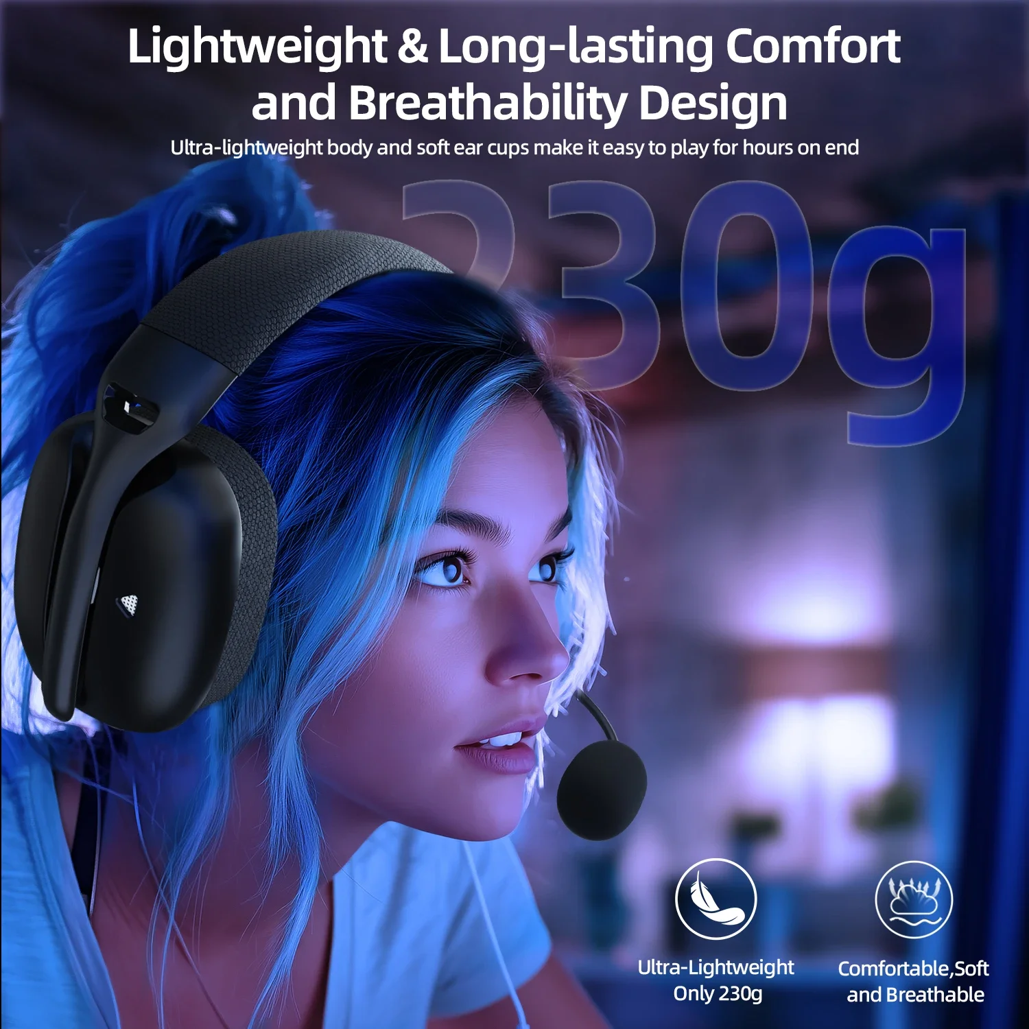 ATTACK SHARK L80PRO Wireless Gaming Headset 2.4G/BT/Wired Ultra-Light 40mm Drivers Low Latency Headphone for PC PS5 Switch Xbox image 5