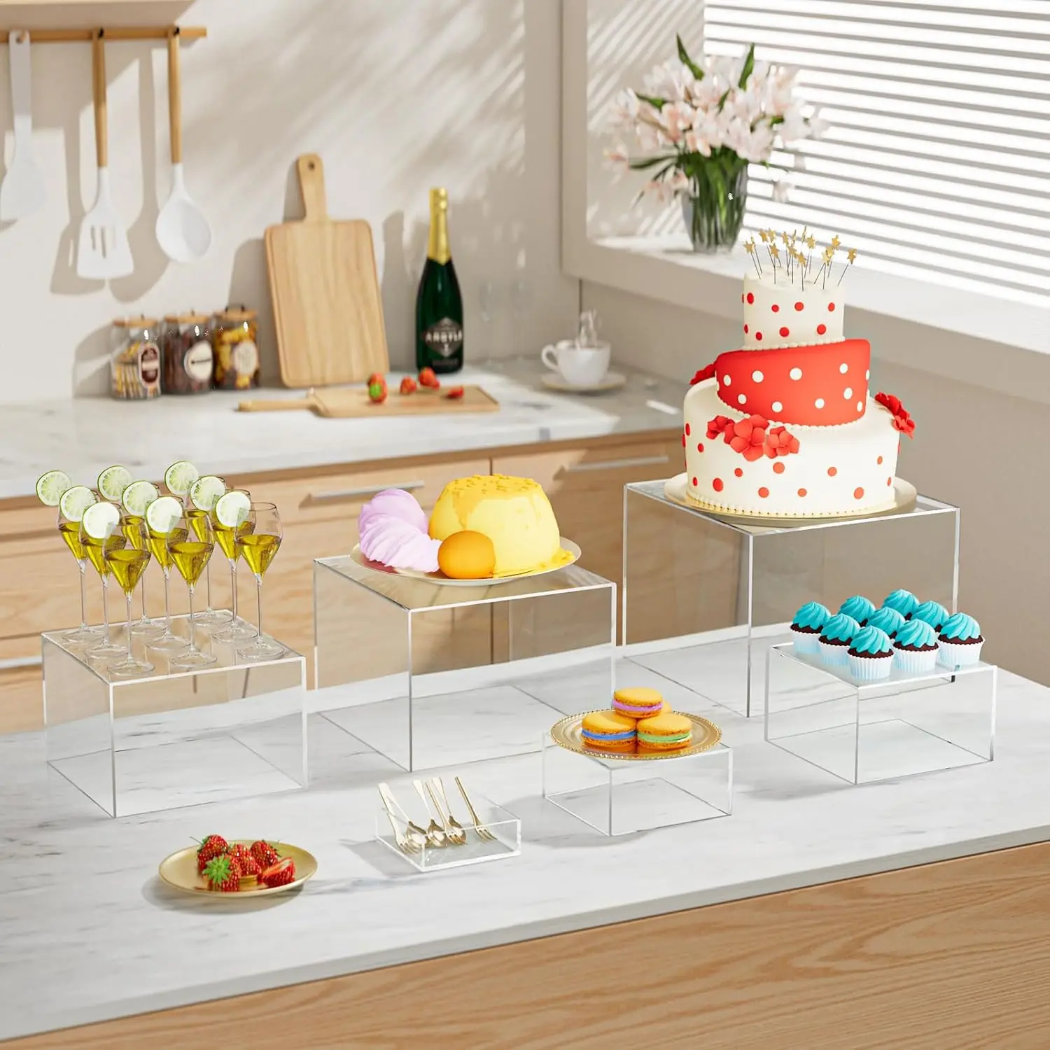 6pcs Cake and Dessert Display Stand Stackable to Save Space Suitable for Party Booths Kitchen Jewelry Buffet Stand Brackets