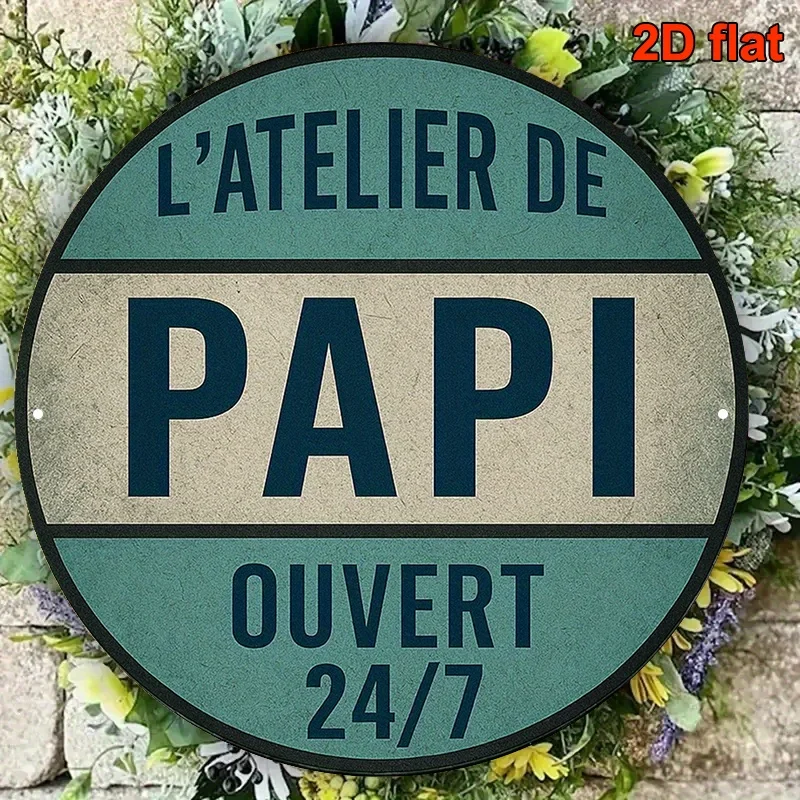 2D Flat, 1pc, 8x8 Inch Round French Aluminum Sign, 