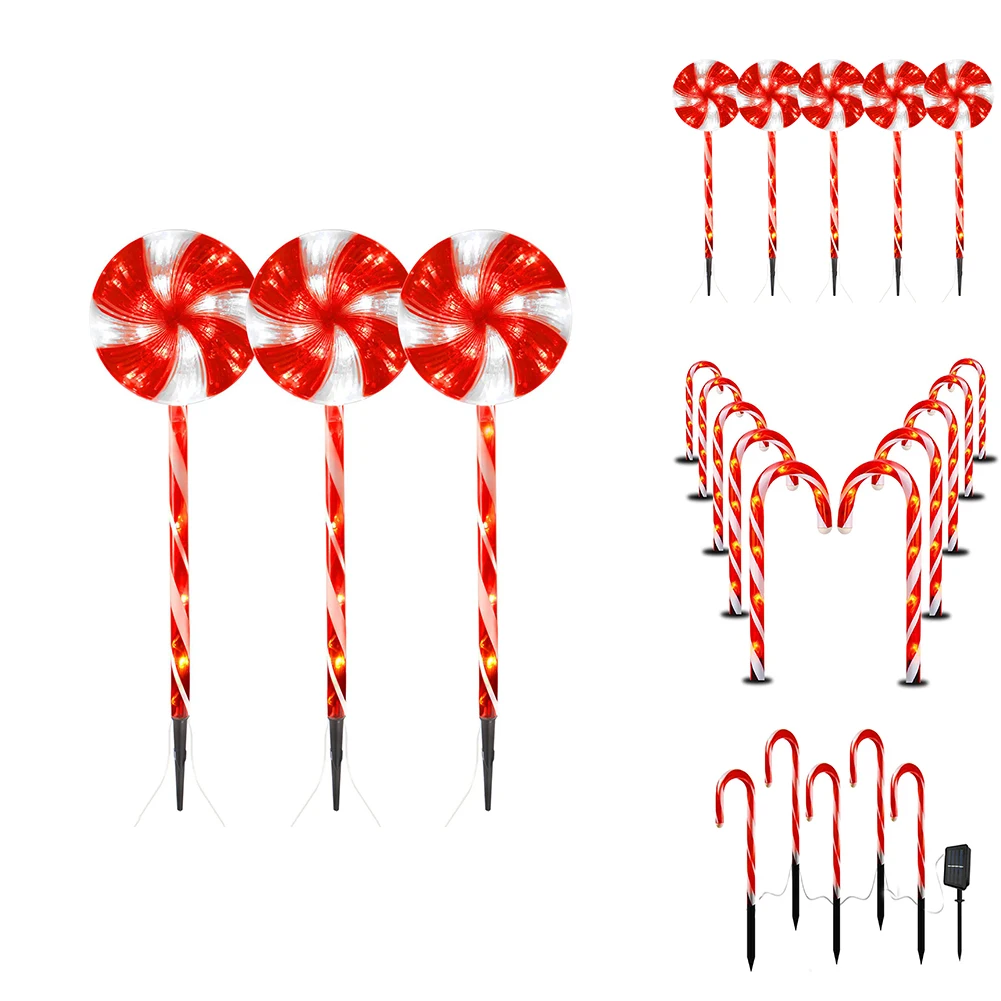 LED Solar Christmas Pathway Lights, Pirulitos Muletas, Stake Lights, 8 Modos de Iluminação, Decoração Jardim Quintal, 1Pc, 2Pcs