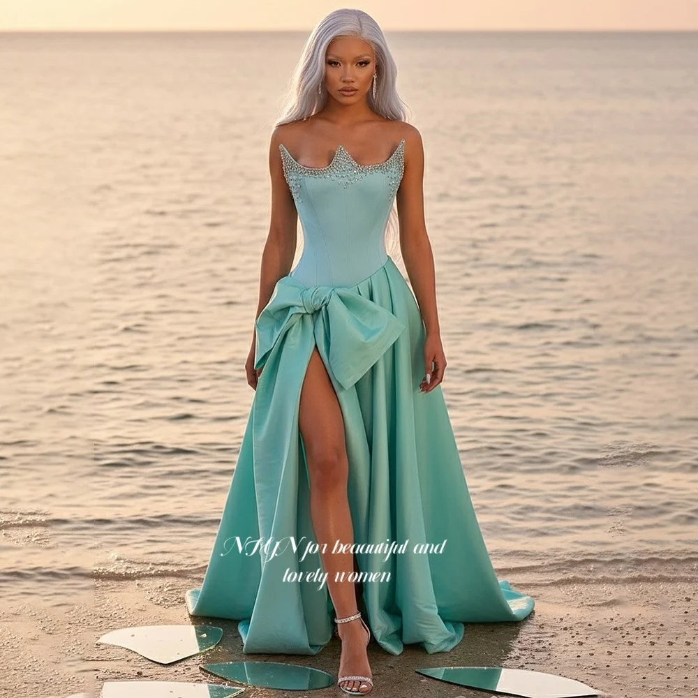 

NFYN A Line Evening Dress Strapless Prom Dress Beading Party Dress for Arabic Women robe de bal Formal Occasion Dress Customized