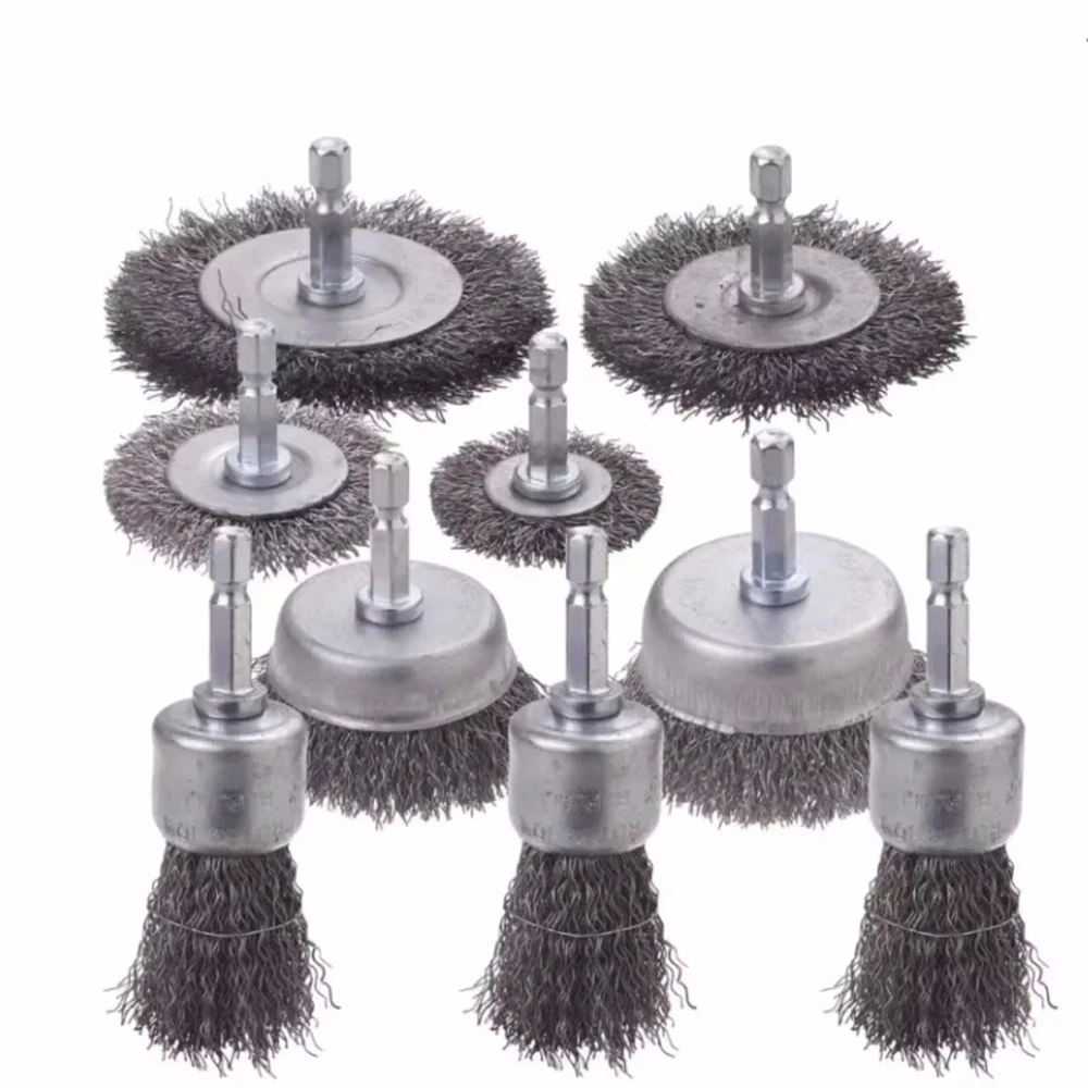 6.35mm Wire Brush Wheel Cup Brush Set Wire Brush for Drill Hex Shank Coarse Carbon Steel Crimped Wire Wheel