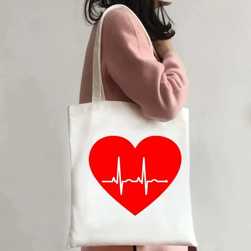 Nurse Life Shoulder Bag Ladies Tote Canvas Medical Art Shoulder Bag Eco Large Capacity Portable Travel Shopping Bag