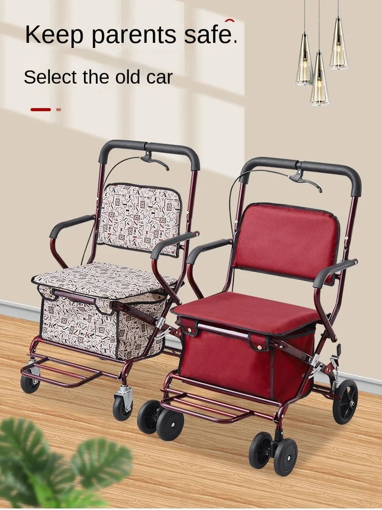 Elderly trolley foldable elderly shopping cart seat can sit four wheels can push shopping cart